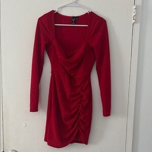 Elegant Red Long-Sleeve Dress